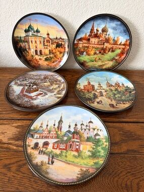 Set of 5 Russian Landscape Plates USSR 1990/91 Pearls Of Golden Ring